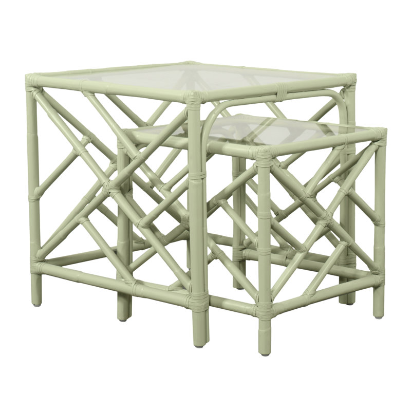 Chippendale Glass Top Nesting Tables, Celery Green