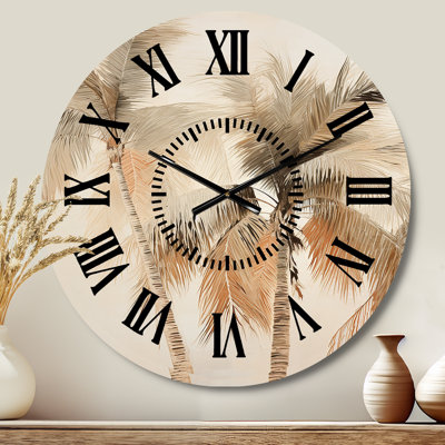 Minimalism Vintage Tropical Tranquility Palm Trees II - Palm Trees Black Face Wall Clock
