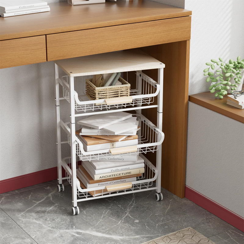 26.38'' H Utility Cart with Wheels, H 26,38 po x l 18,5 po x P 11,81 po, Blanc / beige