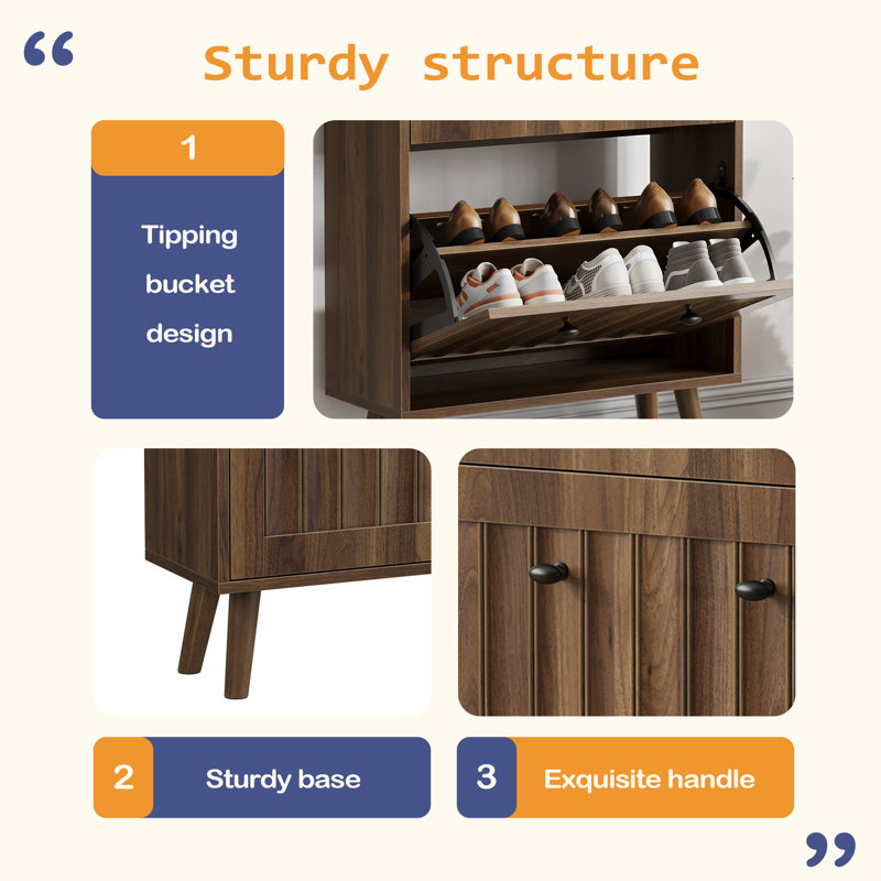 Medieval-Style Modern Shoe Cabinet, Upright Shoe Storage Unit With Vertical Grooved Finish, 23.6-Inch Shoe Cabinet, Suitable For Hallways, Passageways And Entrances.
