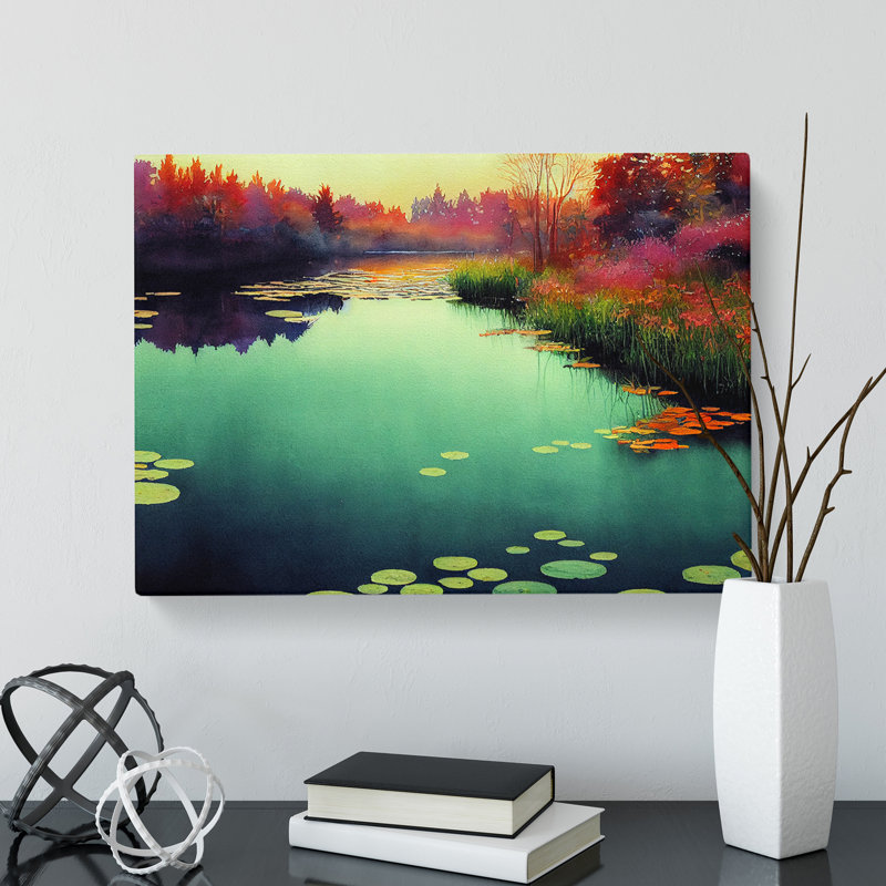 Pretty Watercolour Pond - Wrapped Canvas, 35cm H x 50cm W x 3cm D
