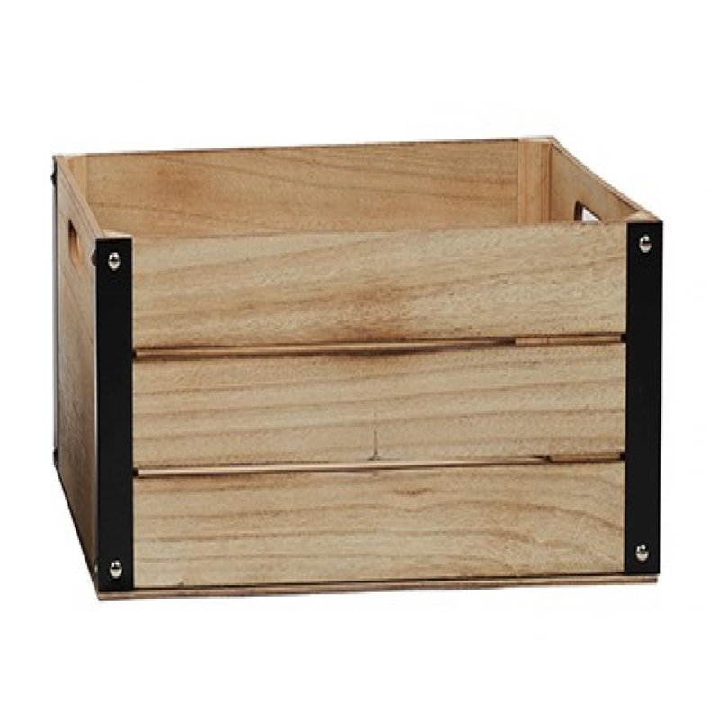 Wood With Iron Edges Crate, 7" H x 15.5" W x 2" D