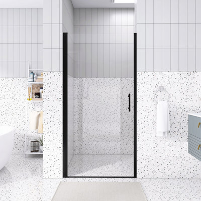 36"X 72" Pivot Shower Door | Matte Black Aluminum Frame | Half Frame | 1/4 Inch Tempered Glass With Explosion-Proof Film | Stainless Steel Handle
