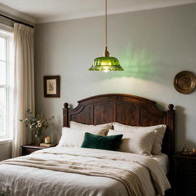 10" Green Glass Plug-In Swag Pendant Light with 15ft Cord