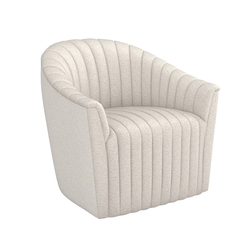 Channel Upholstered Swivel Barrel Chair, Drift Chenille