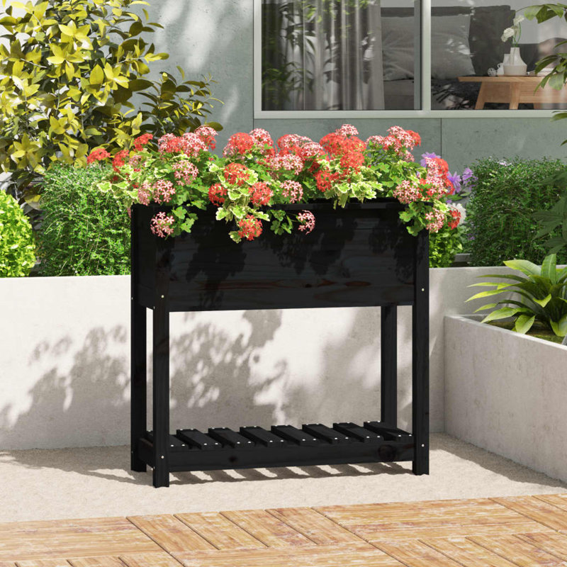 Aalap Wood Raised Garden Bed, 81cm H x 82.5cm W x 34.5cm D, Black