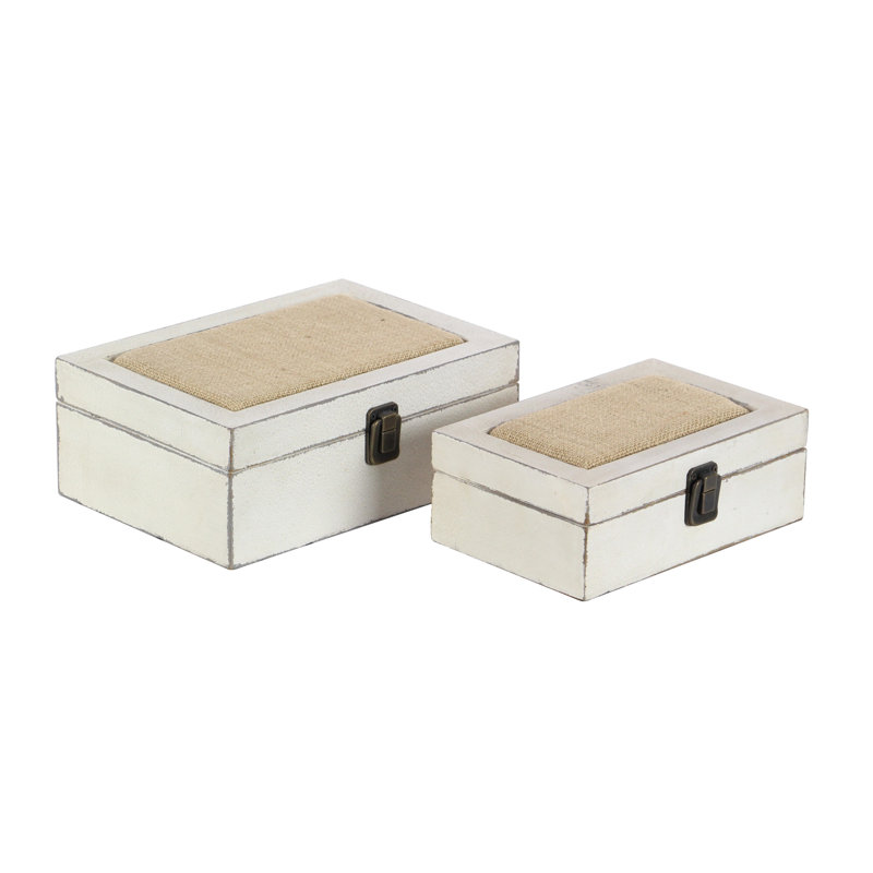 Nazaret White Wood Box with 2 Pieces Hinged Lid