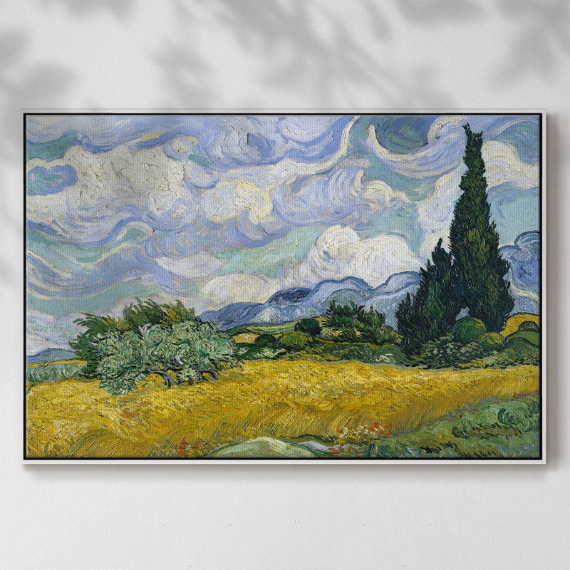 Champ de blé avec cyprès, Blanc, H 27 po x l 41 po x P 2 po