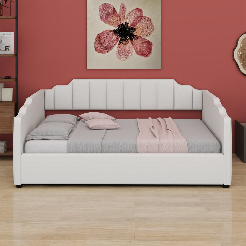 Lit de jour rembourré avec rangement inférieur, Beige