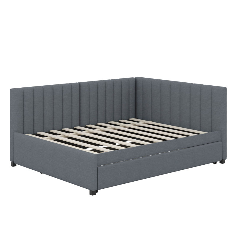 Full Size Upholstered Daybed With Trundle, Gray