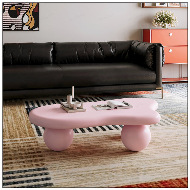 Table basse en forme de nuage, table basse basse avec 3 pieds sphériques pour le salon, et fonctionnelle, Rose