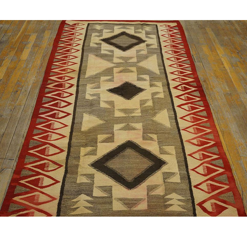 1930s Gray Tribal Antique American Navajo Carpet 4'9"x 6'9" Flatweave Wool Rug