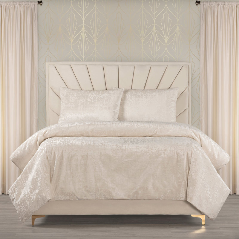 High Society Velvet Duvet Set, California King Duvet Cover + 2 King Shams, Ivory