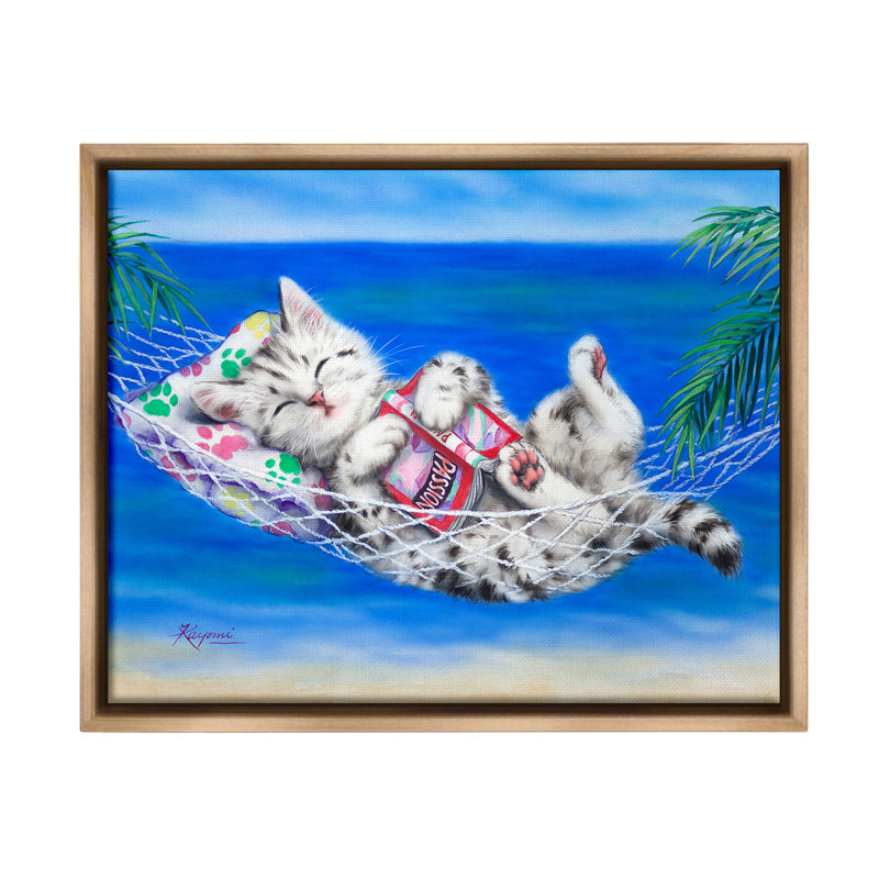 «Kitten Sleeping On Beach Floater Frame» par Kayomi Harai sur toile, Cadre flottant orme Montalcino, H 25 po x l 31 po