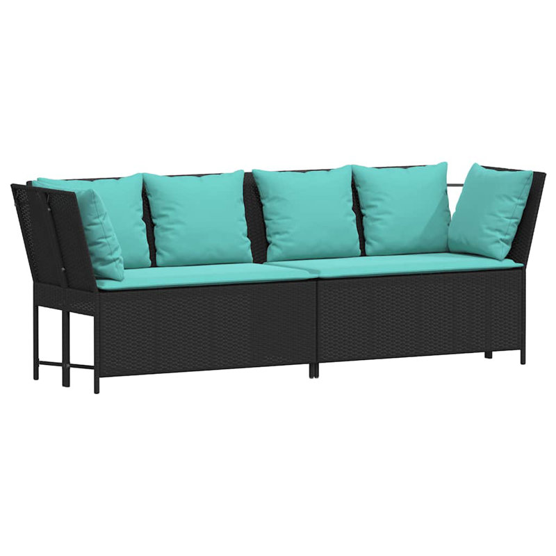 Patio Sofa With Cushions Poly Rattan, Turquoise/Black