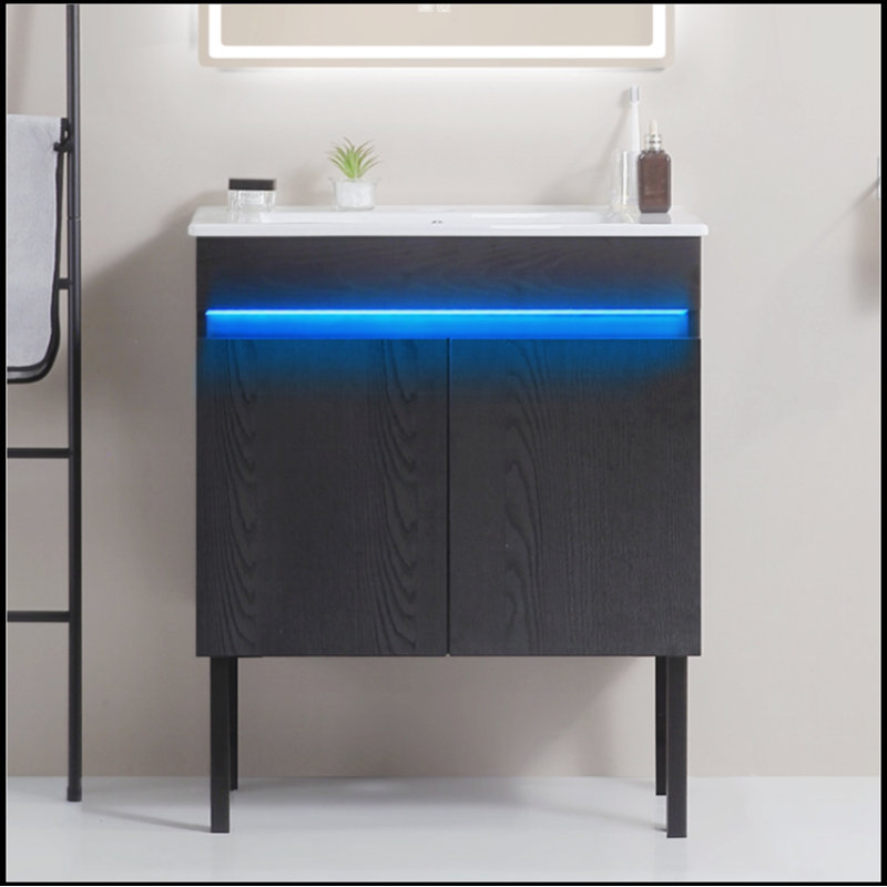 Meuble-lavabo simple avec plateau Robertus, Noir