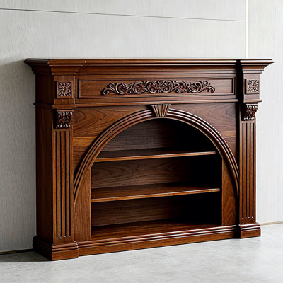 Retro Nut-Brown Solid Wood Freestanding Fireplace