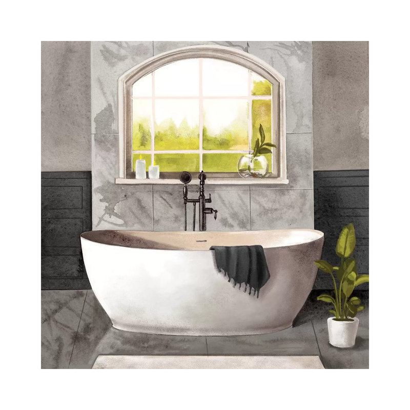 Marble Bath I Black & White par Bannarot - Toile tendue avec châssis sur toile tendue, H 12 po x l 12 po x P 0,75 po