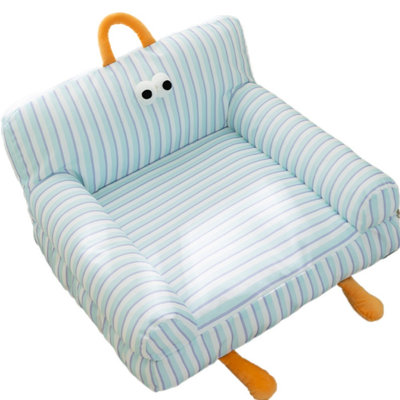 Mignon canapé-lit rayé pour animal de compagnie, nid de chat lavable toutes saisons avec traversin surélevé, moelleux et apaisant pour enfants