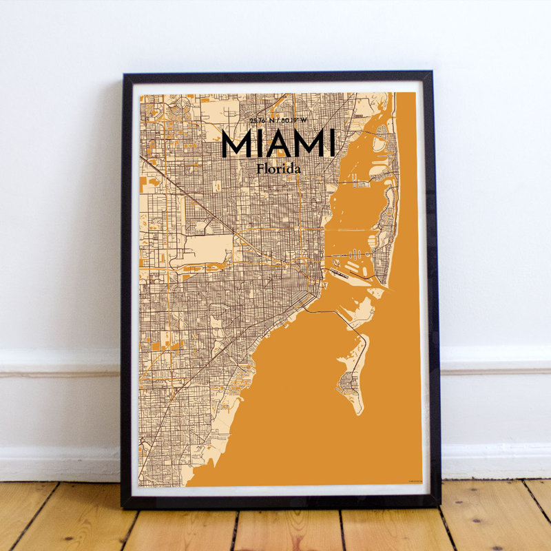Miami City Map - No Frame Print, 43.2cm H x 27.9cm W x 0.13cm D