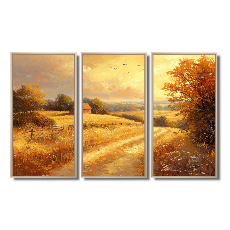 «Golden Hour» à la campagne III - campagne, art mural - ensemble de 3, H 40 po x l 60 po, Érable