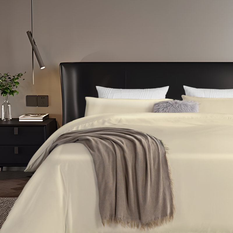  Housse de couette soyeuse TENCEL, Champagne, Housse de couette pour très grand lit et 2 taies 