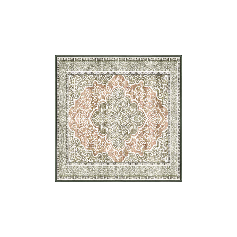Tapis oriental beige / vert en chenille / polyester tissé à la main Firdevs, Carré 4 pi
