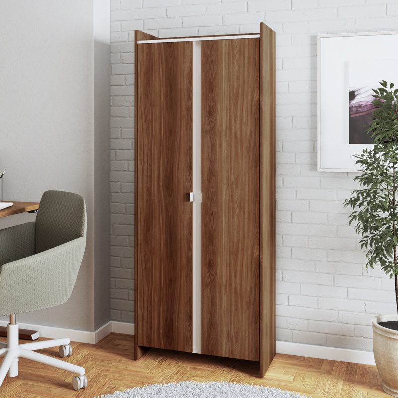 Ratzer 28'' Wide Mid-Century Modern 11-Shelf Storage Cabinet in Brown and White, Brown