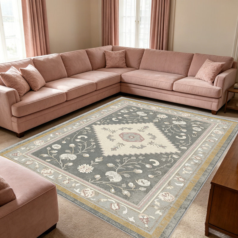 Grey Floral Area area rugs for Living Room, Soft and Comfortable, Suitable for all seasons, easy to maintain, machine washable Indoor floor mat, Under Table Farmhouse suitable for Bedroom, Dining Room, Study, Patio, Balcony, Home Decor