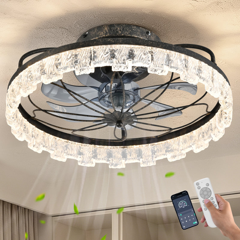 Ventilateur de plafond en cage noir rustique 21 "avec lumières, télécommande, ventilateur industriel avec lumière DEL acrylique pour le salon de la cuisine