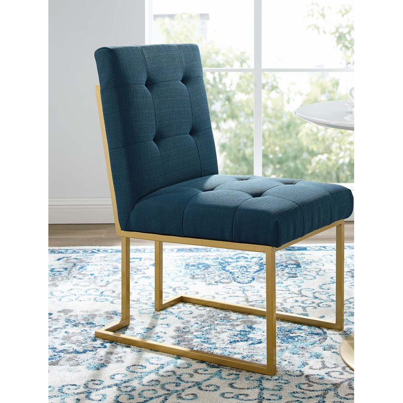 Privy Stainless Steel Upholstered Fabric Dining Accent Chair, Azure, 1, Gold