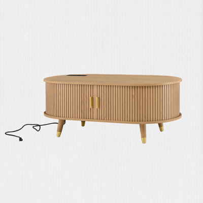 Oval Fluted Coffee Table with Charging Station