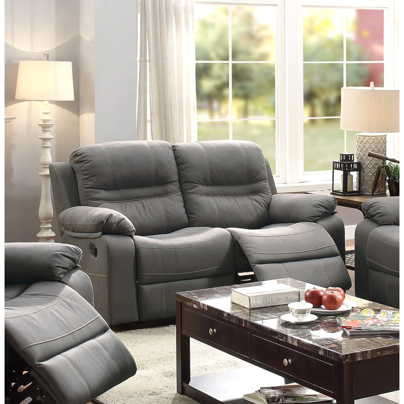 62'' Faux Leather Reclining Loveseat, Slate Blue
