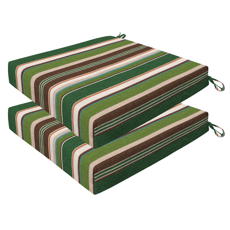 Meridian Outdoor Square Dining Seat Cushion, Evergreen Stripe, 3" H x 19" W x 19" D