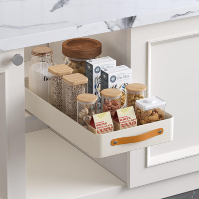 No Drill Pull-Out Cabinet Organizer, Heavy-Duty Sliding Storage Drawer Shelf, Adhesive Mount Multi-Purpose Slide Out Rack for Kitchen, Pantry and Office, White