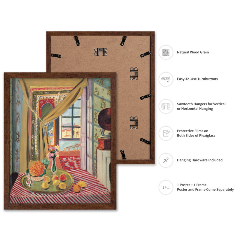 Henri Matisse - Intérieur avec Phonographe No1, Affiche, H 12 po x l 16 po, Encadrement brun
