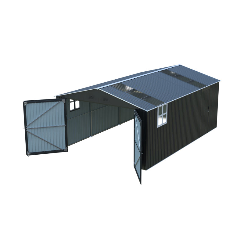 Remise de rangement améliorée de 13 pi x 20 pi pour l'extérieur, structure en métal avec deux fenêtres, panneaux de lanterneau, vélos idéaux, équipement de pelouse et outils, bonne ventilation pour un grand garage à l'extérieur, avec translucide