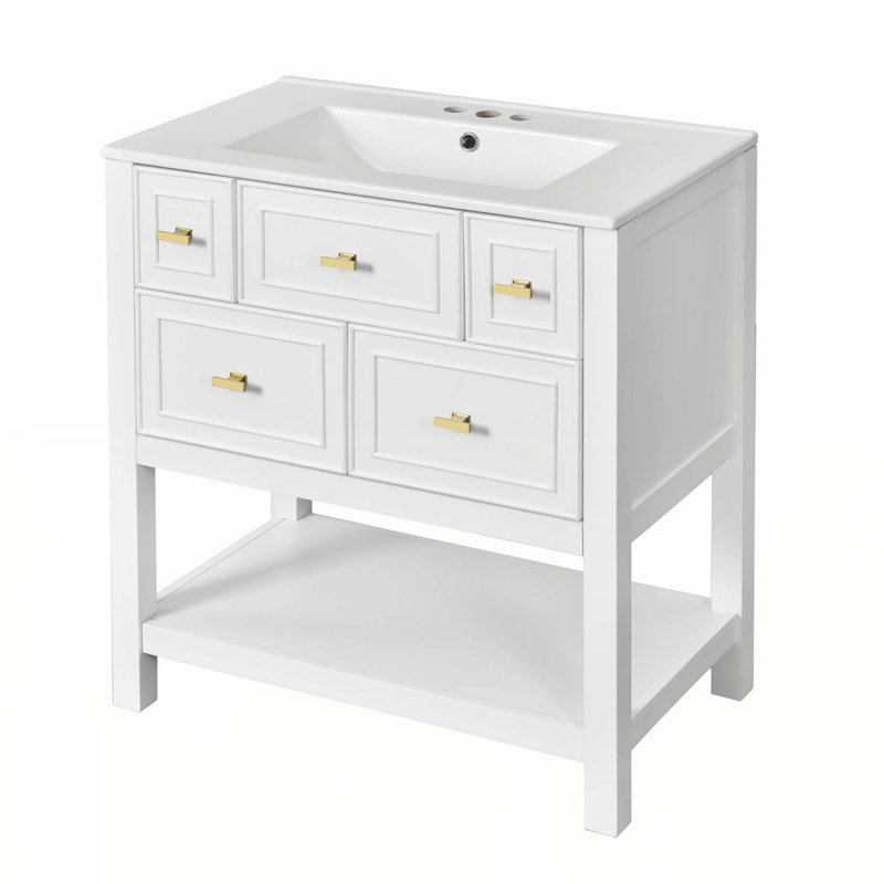 Sophisticated Bathroom Vanity with Multiple Storage Options and Durable Construction, White