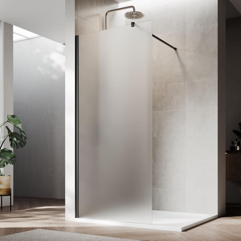 Écran de douche sans cadre l 28 po x H 72 po avec verre givré de 8 mm, facile à nettoyer, Noir mat
