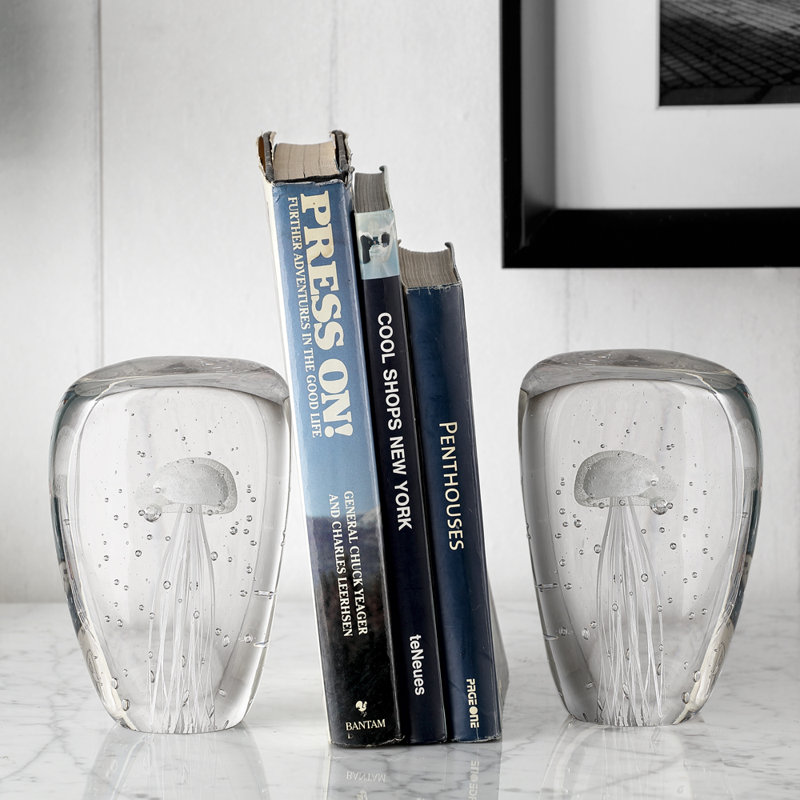 Art Glass Jellyfish Bookend Pair