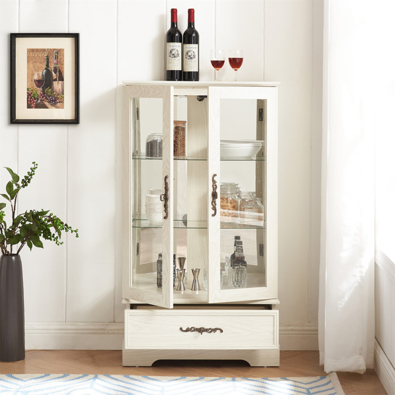 Vitrine lumineuse en verre exquise avec rangement polyvalent, Blanc