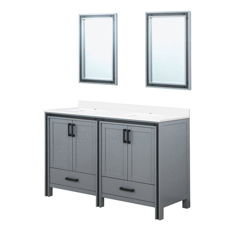 60 po Meuble-lavabo de salle de bain gris foncé X 22 avec comptoir en quartz blanc et miroirs - rangement fonctionnel, surface de travail élégante avec plateau de salle de bain l 60 po x P 22 po - intérieur spacieux