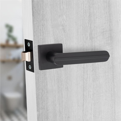 4 Pairs Modern Lima Design Premium Door Handles on Square Rose in Satin Nickel Finish
