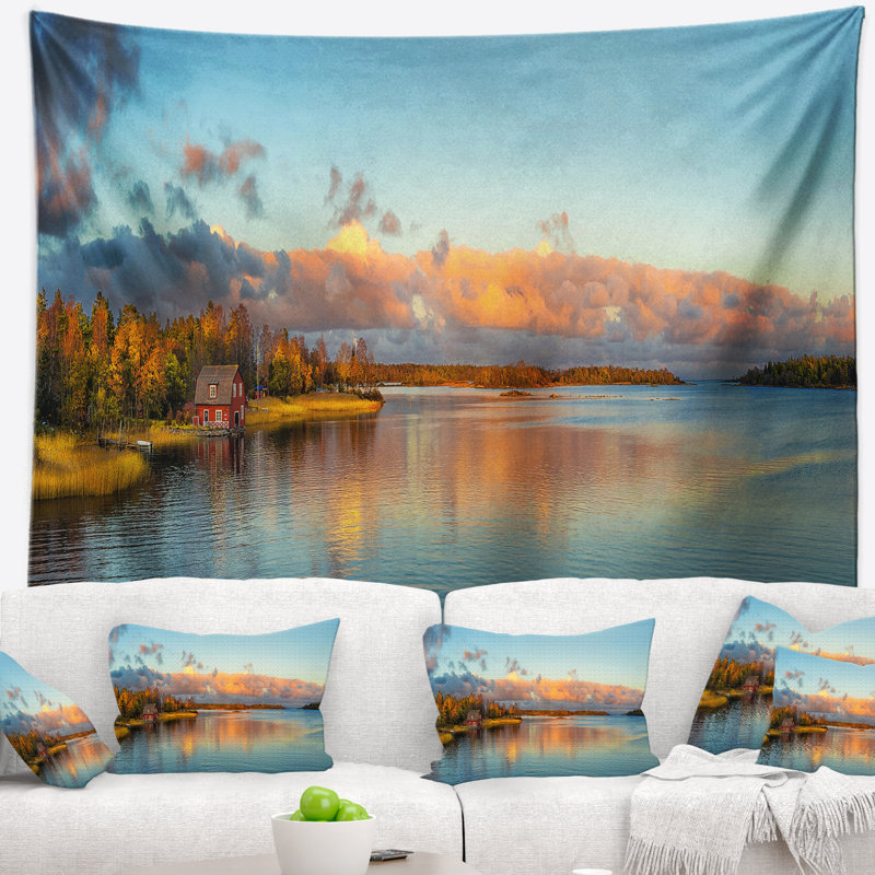 Tapisserie paysage paysage coucher de soleil d'automne, H 32 po x l 39 po