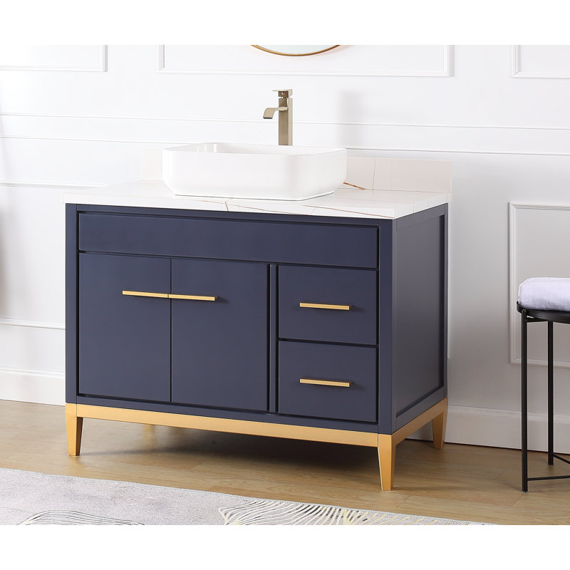 42" Modern Vessel Sink Style Bathroom Vanity Set, White, Navy Blue
