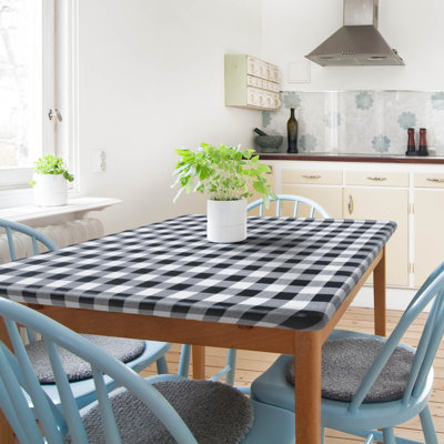 Sorfey Indoor/Outdoor Vinyl Elastic Edge Fitted Tablecloth Cover. Checkered Design, Flannel Backed Leak Proof Lining, Easy To Clean. Stretched To Fit Rectangle Table
