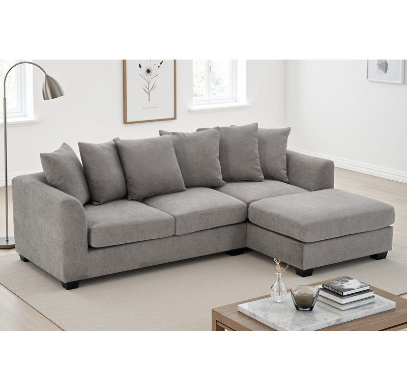 3 Seater Corner Sectional, Grey Chenille