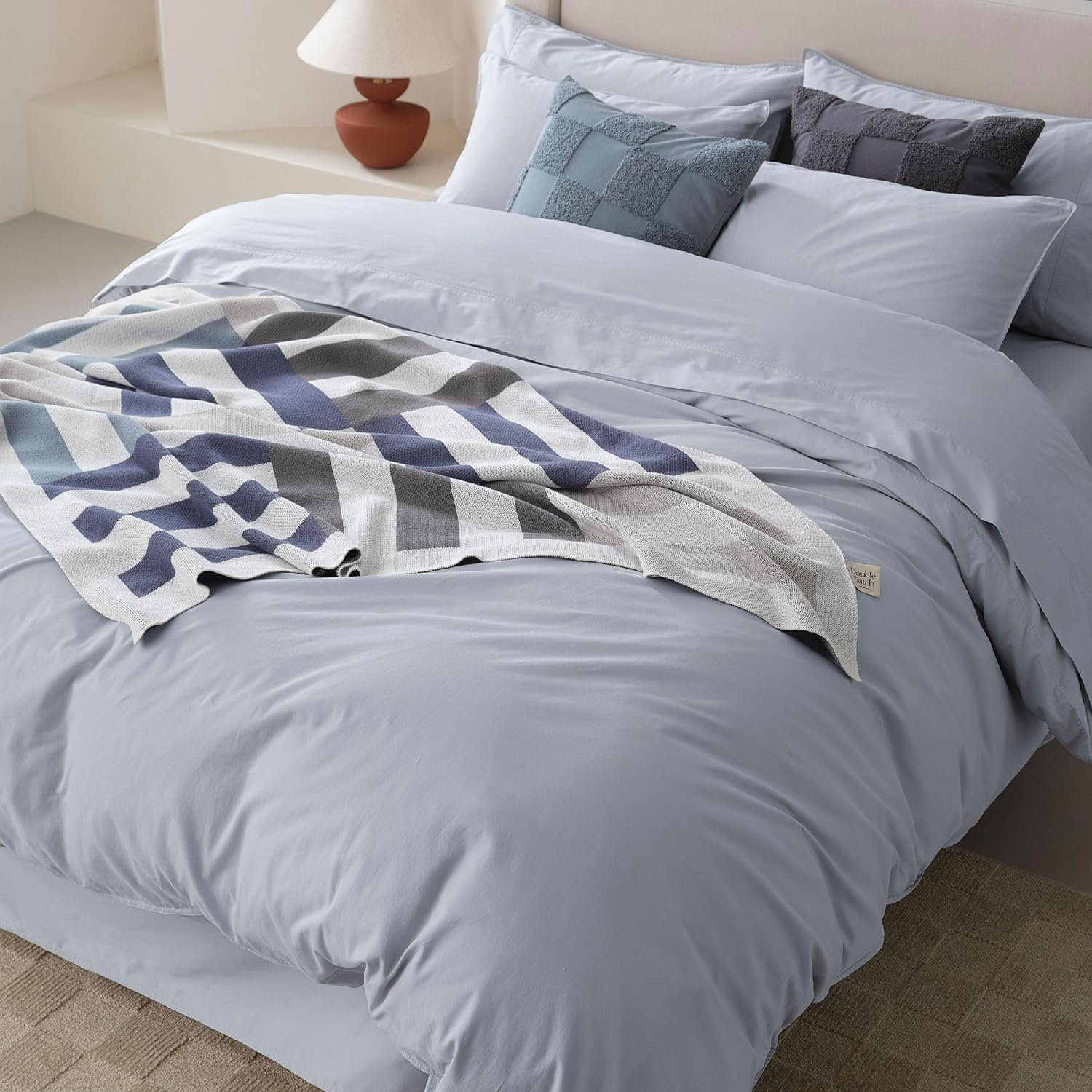 Double Stitch Cotton Duvet Cover Set, King Duvet Cover + 2 Pillow Shams, Beige