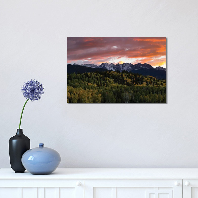 Trees With Mountain Range In The Background At Dusk, Aspen, Pitkin County, Colorado, USA I 1 Piece Wrapped Canvas Wall Art