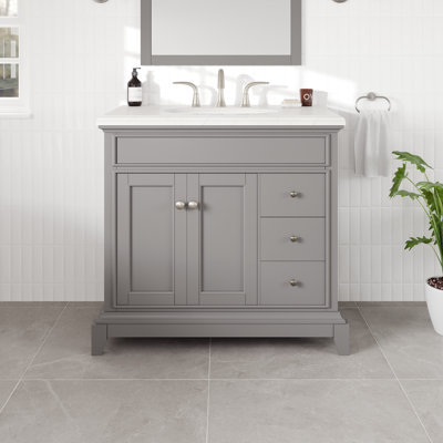 Laurie 36 In. Grey Single Sink Bath Vanity With Carrara Quartz Top And Undermount Porcelain Sink